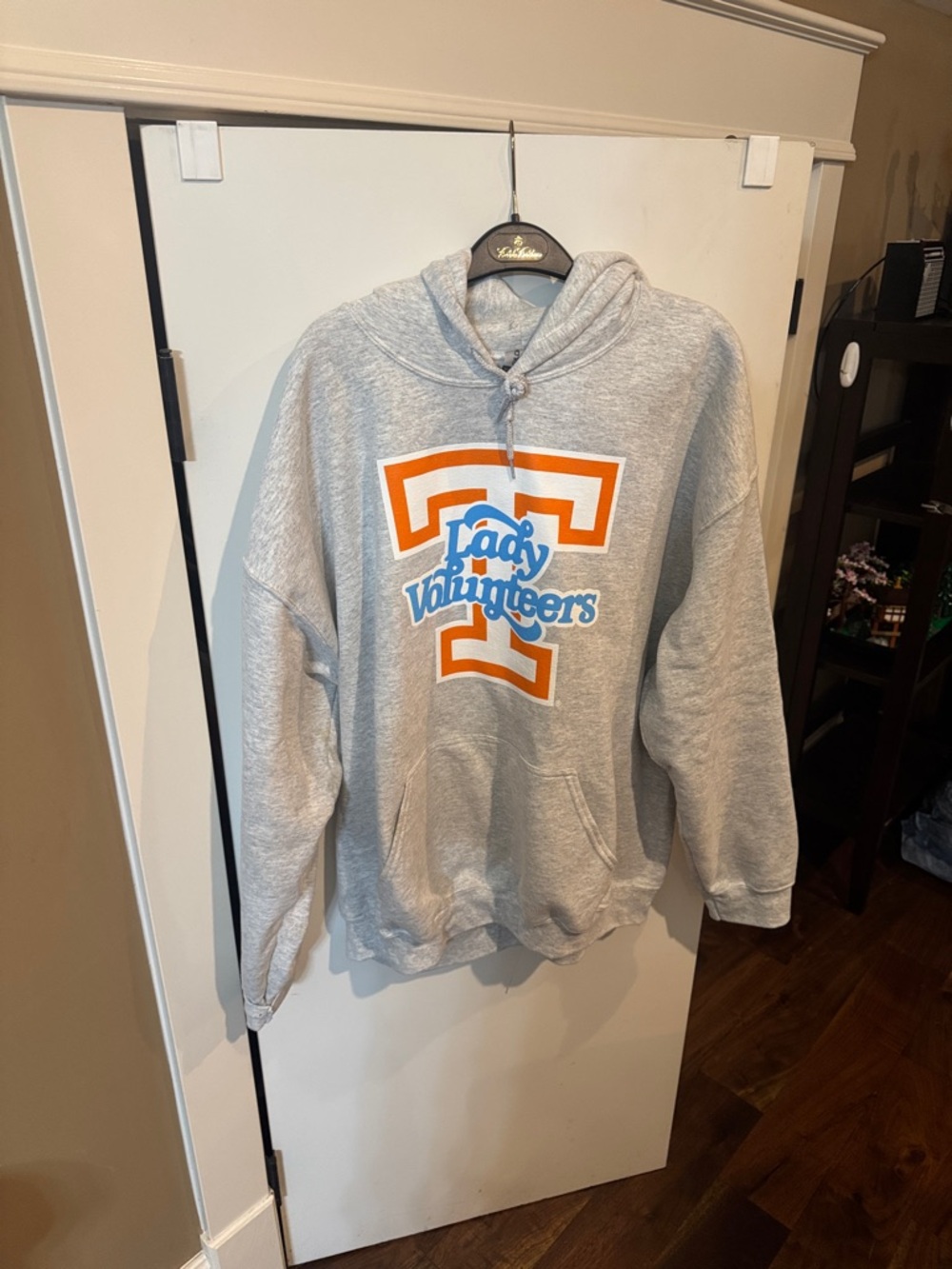 Gildan Gray Hoodie with Orange & Blue Lady Volunteers Logo